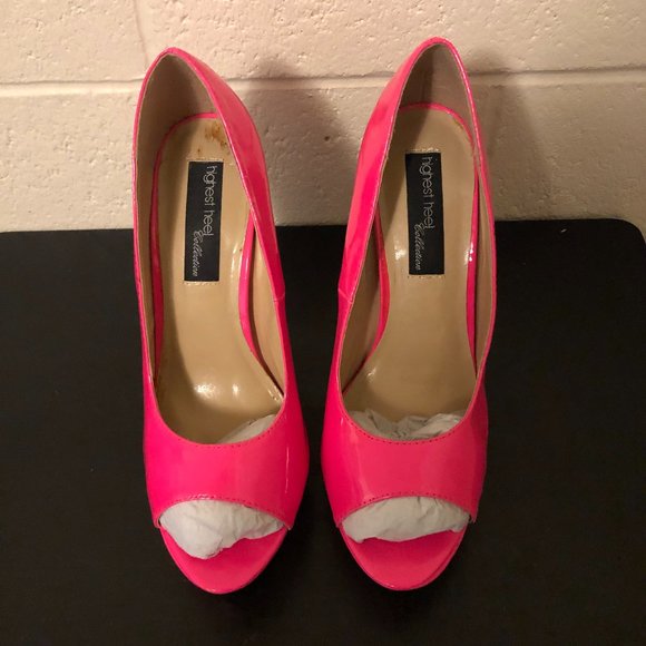 Fuchsia The Highest Heel Roxy 21 Peep Toe Pumps - Picture 1 of 8